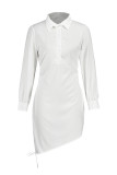 Vit Mode Sexig Vanlig Ärm Långärmad Turndown Collar Skjorta Klänning Mini Solid Klänningar