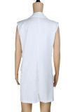 White Fashion Casual Solid Cardigan Turndown Collar Outerwear