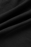 Vestidos retos pretos elegantes em patchwork sólido com decote em V