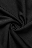 Schwarze, elegante, einfarbige, gerade Patchwork-Kleider mit V-Ausschnitt
