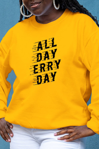 Yellow Fashion Street Solid Letter O Neck Tops