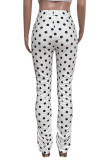 White Fashion Casual Dot Print Fold Regular High Waist Trousers