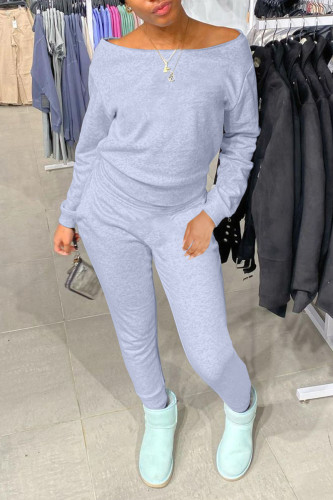 Grey Casual Solid Patchwork O Neck Long Sleeve Two Pieces