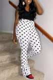 White Fashion Casual Dot Print Fold Regular High Waist Trousers