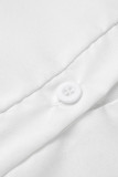 Mode blanche Sexy manches régulières manches longues col rabattu robe chemise Mini robes unies