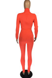 Orange Fashion Casual Solid Basic Turtleneck Long Sleeve Two Pieces