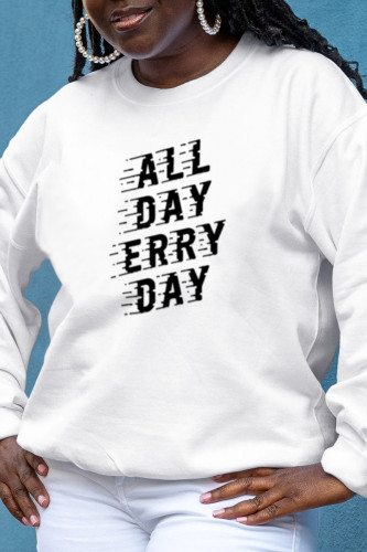 White Fashion Street Solid Letter O Neck Tops
