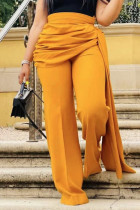 Amarelo casual elegante sólido retalhos dobra assimétrico cintura alta reta cor sólida bottoms