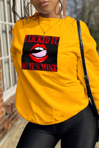 Yellow Fashion Street Print Patchwork O Neck Tops