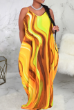 Vestidos retos multicoloridos com estampa casual patchwork com alça de espaguete