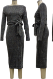 Серебряные повседневные однотонные лоскутные платья-юбки с открытыми плечами и талией