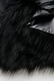 Casaco preto fashion patchwork mangas compridas de pele falsa