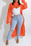 Apricot Casual Solid Tassel Patchwork Asymmetrical Half A Turtleneck Tops