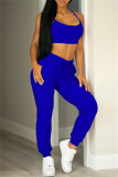 Bleu Casual Sportswear Solid Cardigan Gilets Pantalons Ensemble de trois pièces à manches longues