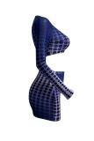Blue Gradual Change Print Polka Dot Patchwork See-through O Neck Long Sleeve Two Pieces