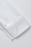 Weiße, lässige, solide Patchwork-Schnalle mit asymmetrischem Umlegekragen