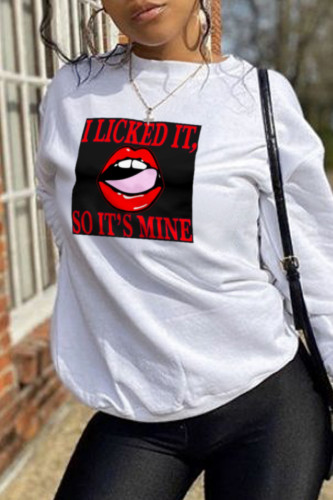 White Fashion Street Print Patchwork O Neck Tops