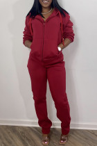 Red Fashion Casual Solid Basic Hooded Kraag Lange mouw Two Pieces