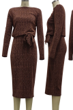 Robes jupe bordeaux décontractées en patchwork uni à épaules dénudées et à la taille