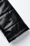 Abrigo de piel sintética de manga larga de patchwork de moda negro