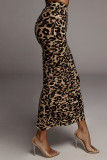 Леопардовый принт Сексуальный принт Пэчворк Складки Прямые брюки-карандаш с высокой талией и полным принтом