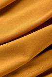 Khaki Lässige, elegante, solide Patchwork-Falten-asymmetrische, gerade, einfarbige Hose mit hoher Taille