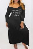 Vestidos de manga comprida preto estampado casual patchwork decote em v