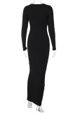 Black Fashion Casual Solid Basic U Neck Long Sleeve Dresses