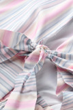 Pink Sweet Ruffled Sleeve Short Sleeves V Neck Cake Print Stringy Selvedge Dresses