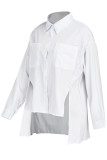 White Casual Solid Patchwork Buckle Asymmetrical Turndown Collar Tops
