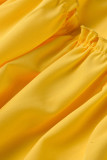 Yellow Sweet Solid Bandage Gör Gamla V-hals Cake Kjolklänningar
