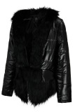 Casaco preto fashion patchwork mangas compridas de pele falsa
