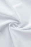 Witte casual effen patchwork-gesp Asymmetrische kraagtops