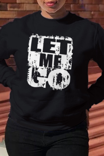 Black Fashion Street Print Letter O Neck Tops