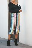 Colour Casual Print Sequins Straight Straight Full Print Bottoms