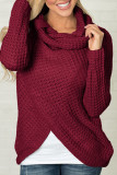 Wine Red Fashion Casual Solid Patchwork Turtleneck Tops