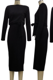 Robes jupes noires décontractées en patchwork uni à épaules dénudées à la taille