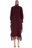Pink Casual Solid Tassel Patchwork Asymmetrical Half A Turtleneck Tops