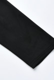Schwarze sexy lässige solide Quaste Patchwork asymmetrische O-Ausschnitt Langarm Plus Size Kleider