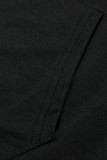 Roupa esportiva preta patchwork sólido gola com capuz tamanho grande duas peças