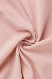 Roze sexy grote maat patchwork doorschijnende rugloze lange halterjurk