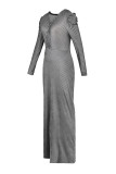 Бордовое модное повседневное однотонное лоскутное вечернее платье с разрезом и V-образным вырезом