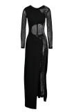Черные модные сексуальные прозрачные узкие комбинезоны в стиле пэчворк с круглым вырезом
