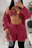 Red Fashion Sexy Solid Basic Long Sleeve Three-piece Set