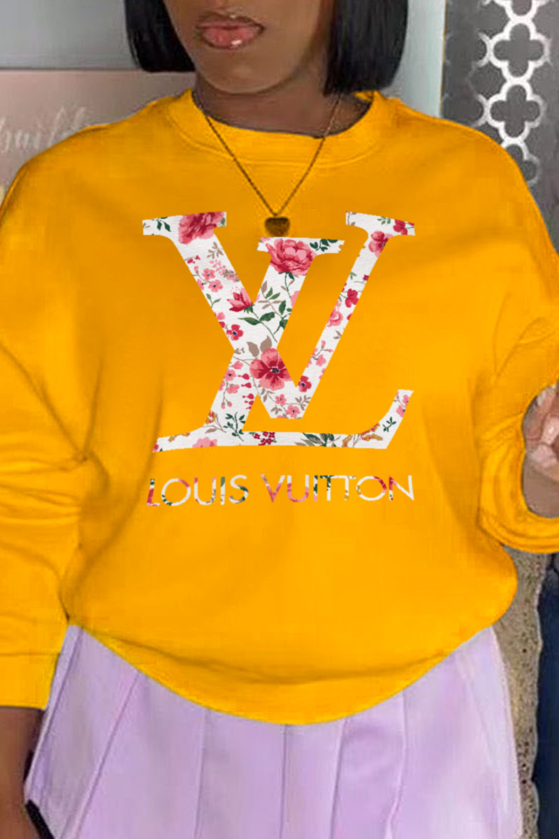 

Yellow Casual Street Print Split Joint O Neck Tops