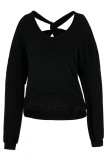 Black Fashion Casual Solid Hollowed Out Tops