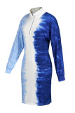 Svart Grå Mode Sexig Plus Size Gradual Change Print Basic Turndown Collar Printed Dress