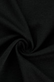 Roupa esportiva preta patchwork sólido gola com capuz tamanho grande duas peças