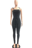 Schwarze Mode Sexy Solid Bandage Backless Spaghetti Strap Skinny Jumpsuits