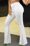 Weiße, modische, lässige, solide Basic-Boot-Cut-Denim-Jeans mit hoher Taille
